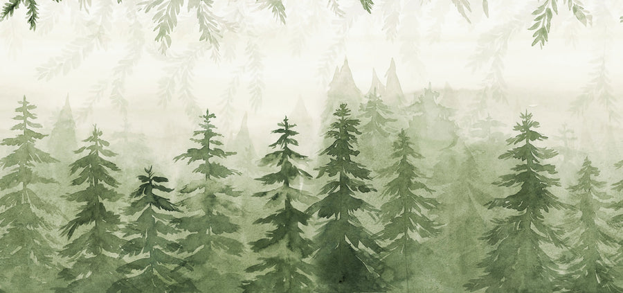 Watercolor Forest, Green Mural Wallpaper