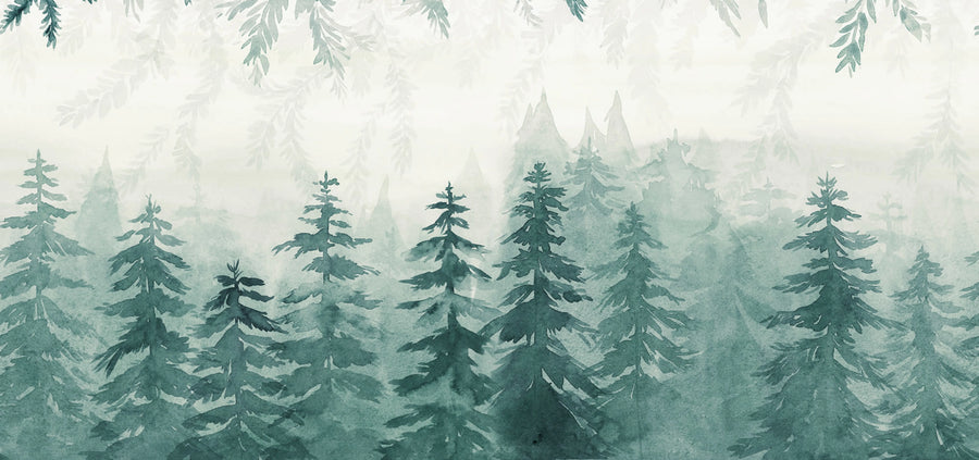 Watercolor Forest‚ Blue Mural Wallpaper