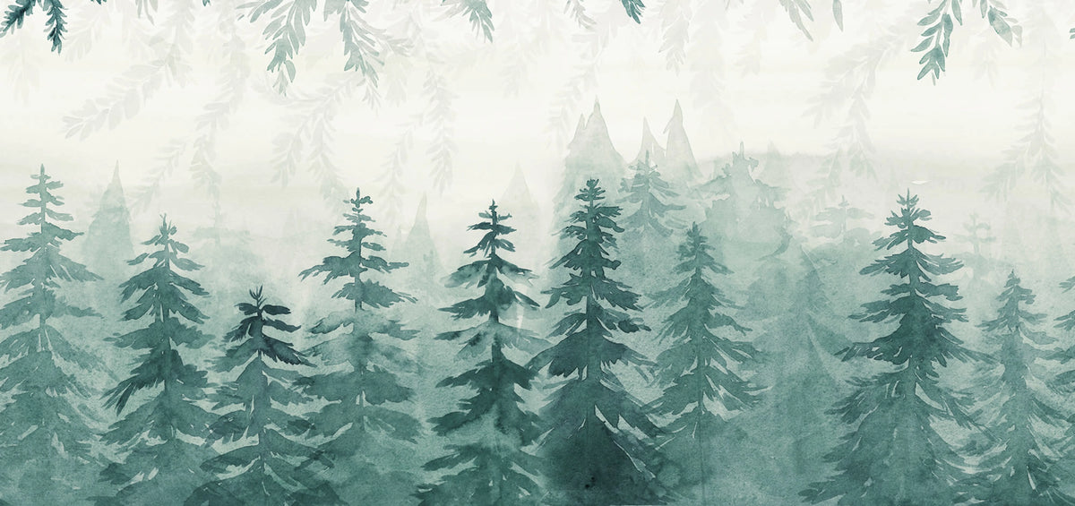 Watercolor Forest‚ Blue Mural Wallpaper - pure wallpaper artwork