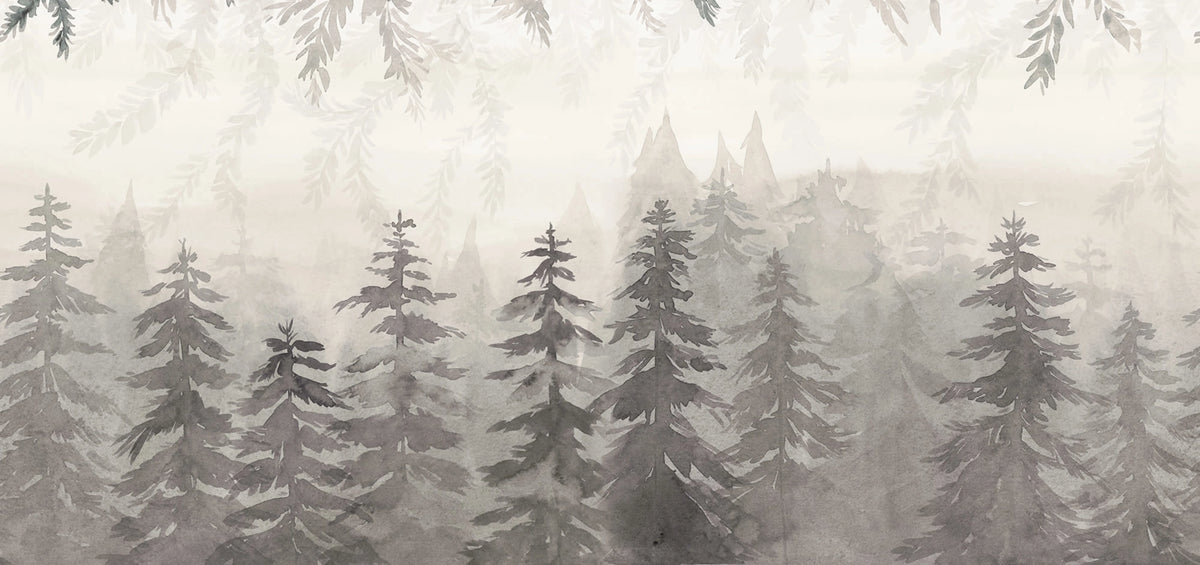 Watercolor Forest‚ Gray Mural Wallpaper - pure wallpaper artwork