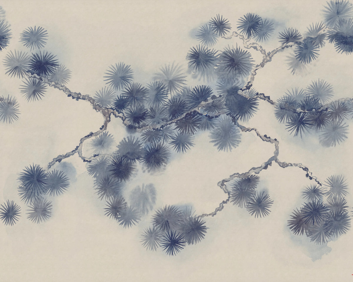 Pine Branch, Blue Mural Wallpaper - pure wallpaper artwork