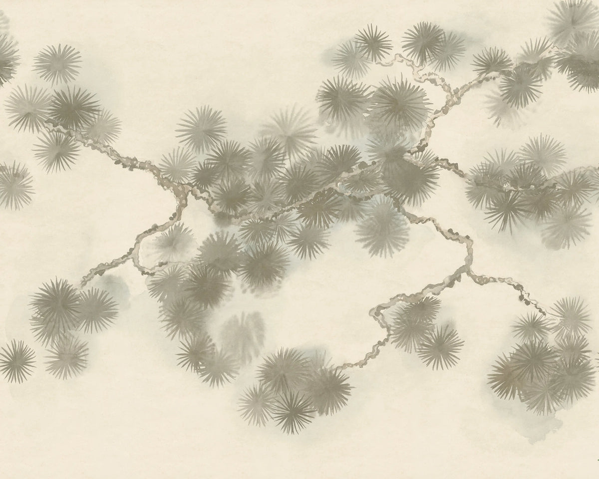 Pine Branch, Beige Mural Wallpaper - pure wallpaper artwork