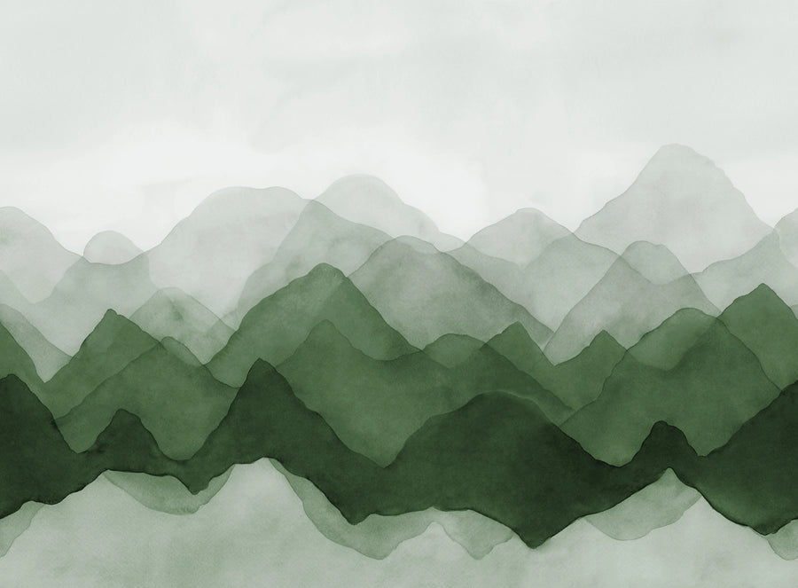 Watercolor Mountain, Green Mural Wallpaper