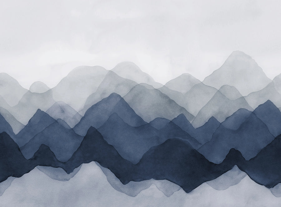 Watercolor Mountain, Blue Mural Wallpaper