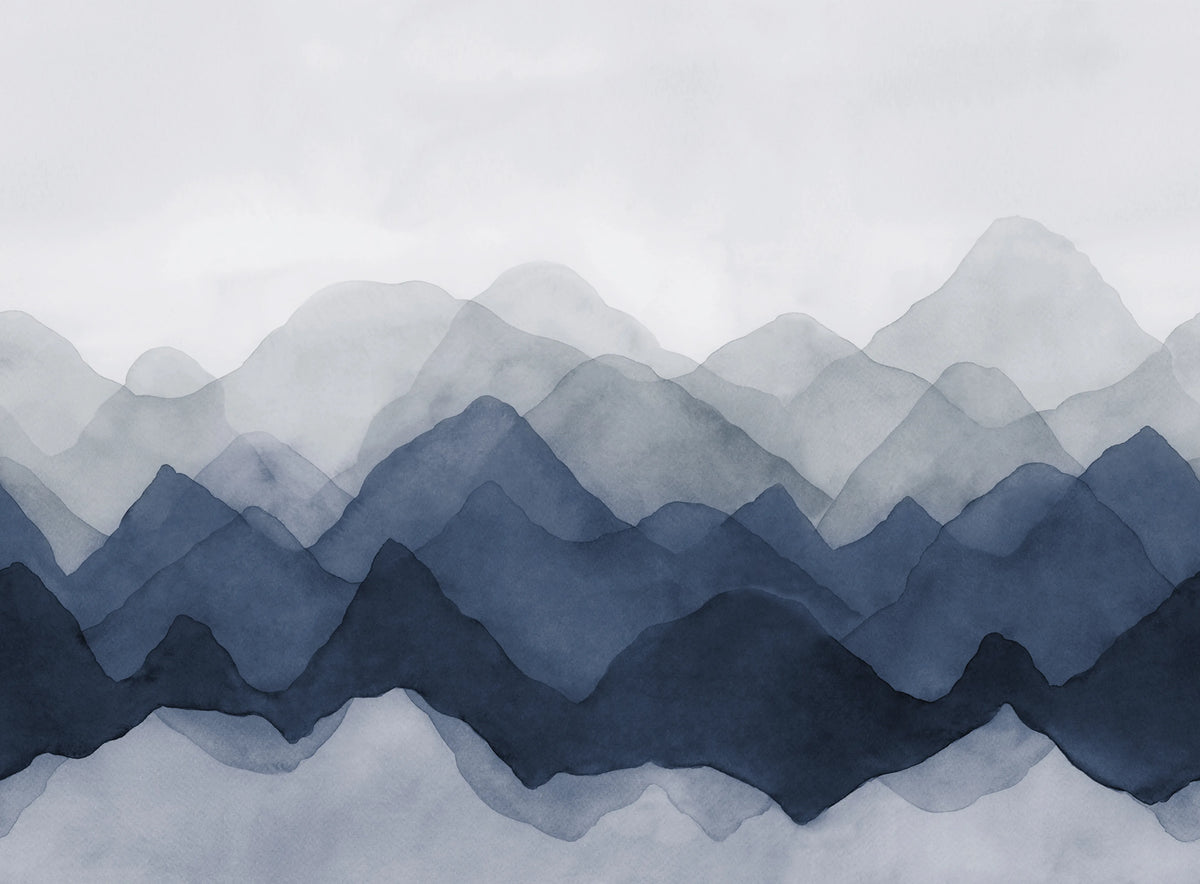 Watercolor Mountain, Blue Mural Wallpaper - pure wallpaper artwork