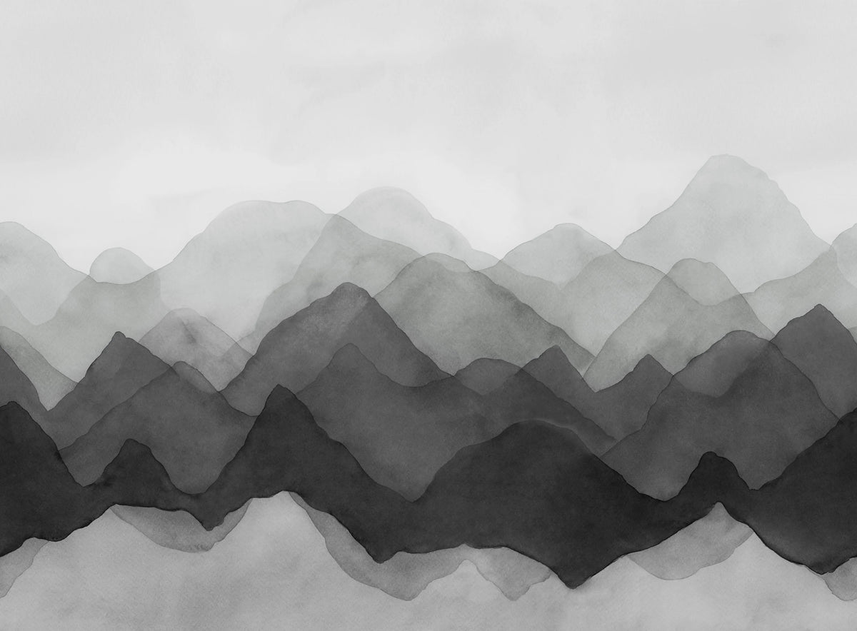 Watercolor Mountain, Black Mural Wallpaper - pure wallpaper artwork