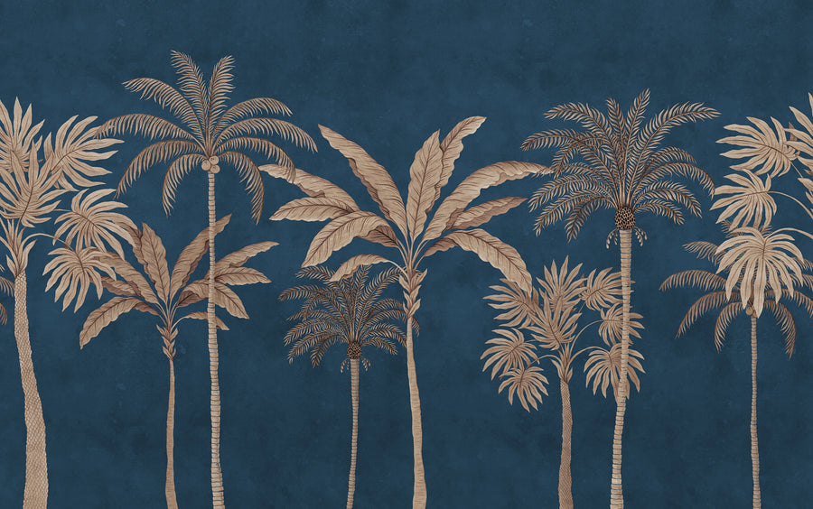 Golden Palms, Blue Mural Wallpaper