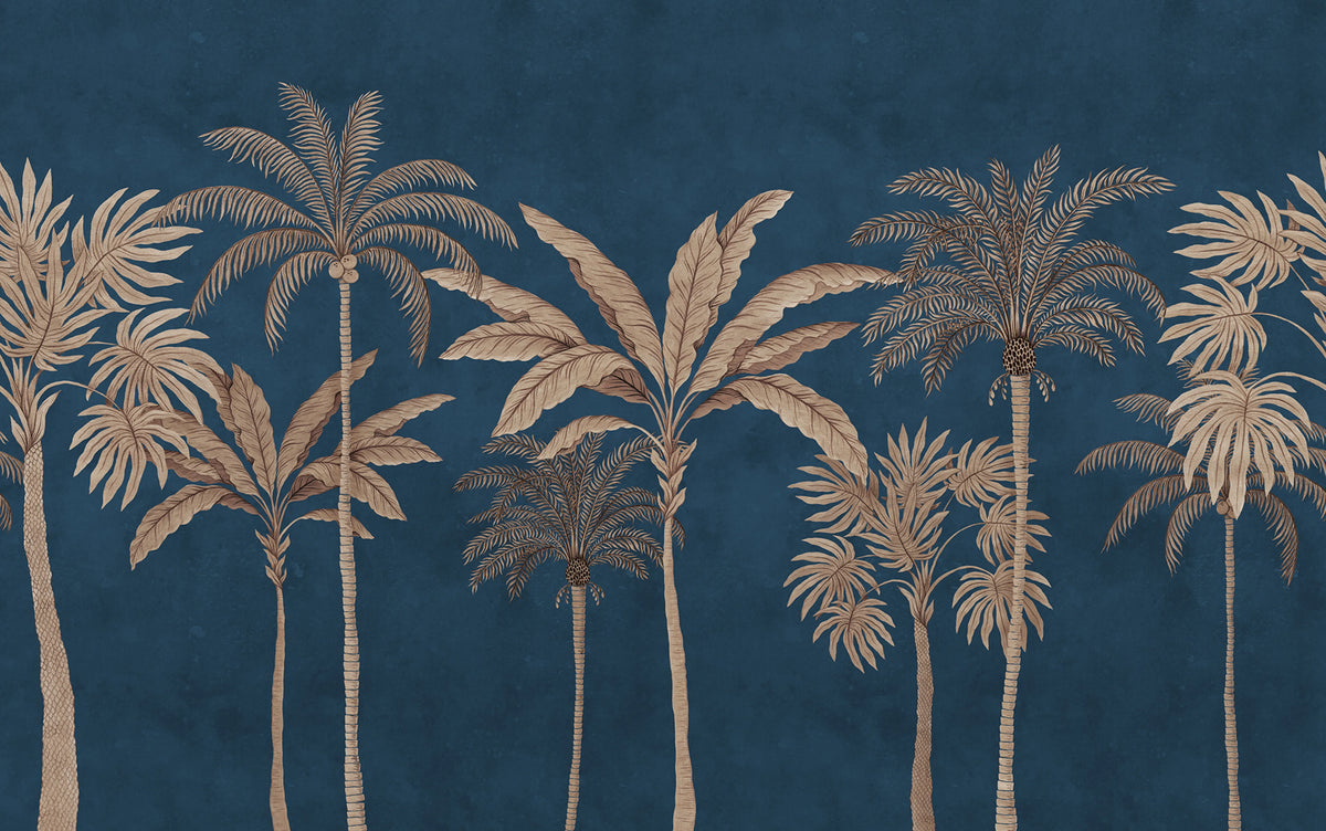 Golden Palms, Blue Mural Wallpaper - pure wallpaper artwork