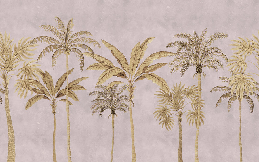 Golden Palms, Pink Mural Wallpaper