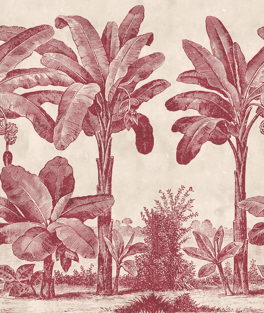 Timeless Tropics, Red Mural Wallpaper