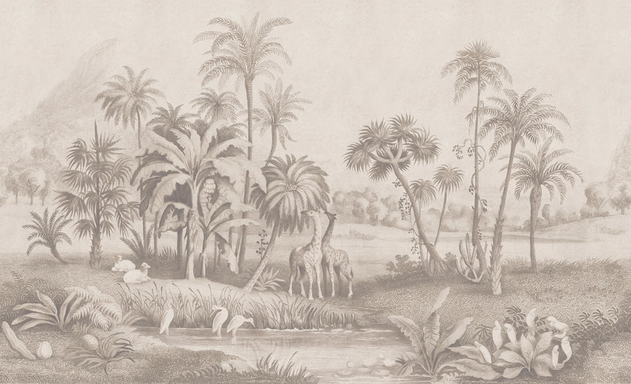 Giraffe Savannah, Beige Mural Wallpaper