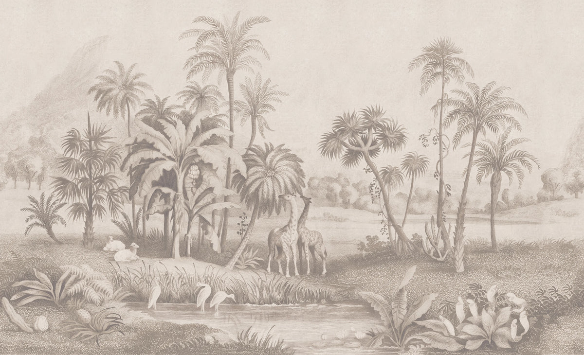 Giraffe Savannah, Beige Mural Wallpaper - pure wallpaper artwork