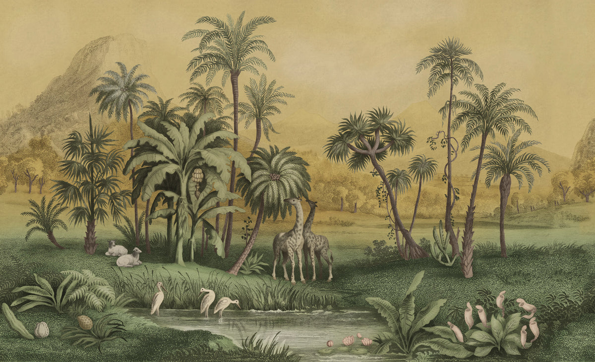 Giraffe Savannah, Yellow Mural Wallpaper - pure wallpaper artwork