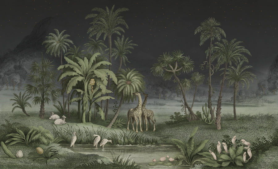 Giraffe Savannah, Nightfall Mural Wallpaper