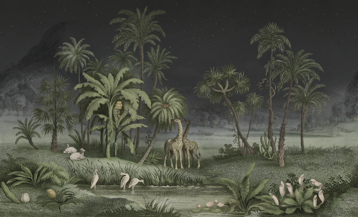 Giraffe Savannah, Nightfall Mural Wallpaper - pure wallpaper artwork