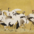 Dancing Cranes, Yellow Mural Wallpaper - pure wallpaper artwork