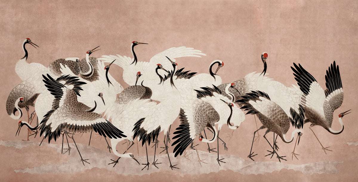 Dancing Cranes, Dusty Pink Mural Wallpaper - pure wallpaper artwork