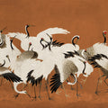 Dancing Cranes, Orange Mural Wallpaper - pure wallpaper artwork