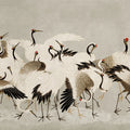 Dancing Cranes, Beige Mural Wallpaper - pure wallpaper artwork