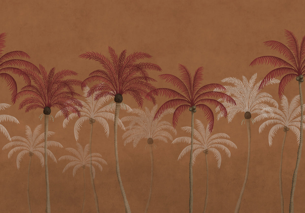 Palm Parade, Orange Mural Wallpaper - pure wallpaper artwork
