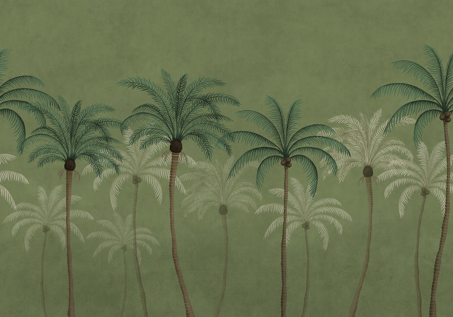 Palm Parade, Green Mural Wallpaper