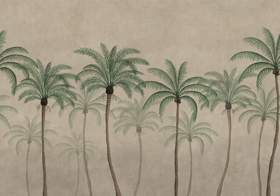 Palm Parade, Beige Mural Wallpaper
