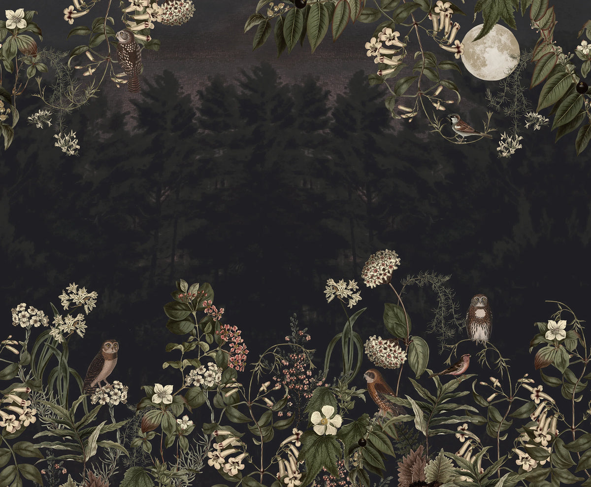 Owl Forest, Night Mural Wallpaper - pure wallpaper artwork