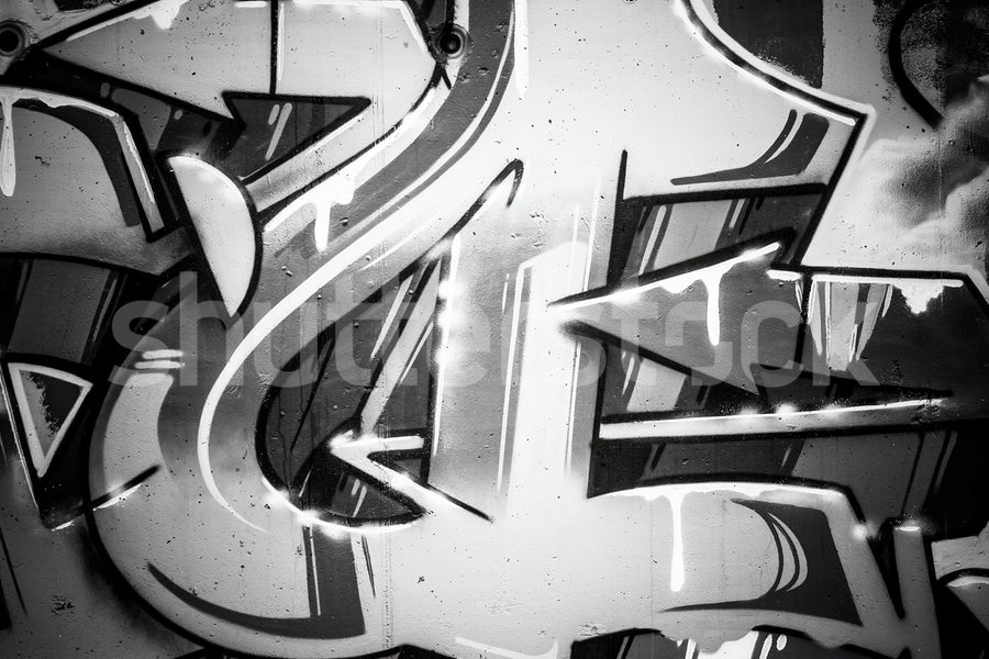 Graffiti Wall, Black & White Mural Wallpaper