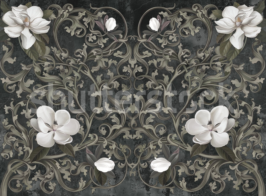 Fabulous Flowers, Gray Mural Wallpaper