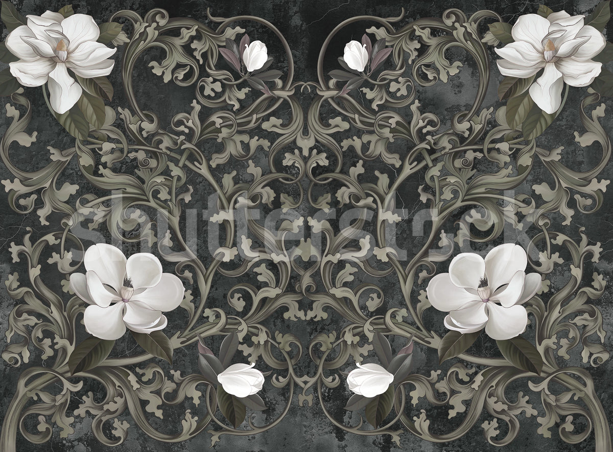 Fabulous Flowers, Gray Mural Wallpaper - pure wallpaper artwork