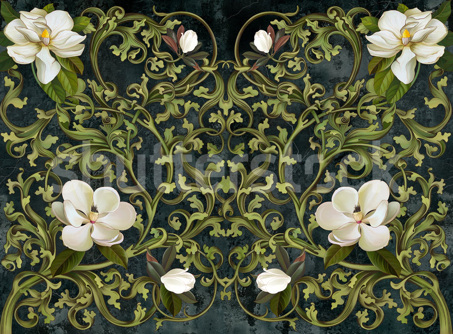 Fabulous Flowers, Green Mural Wallpaper