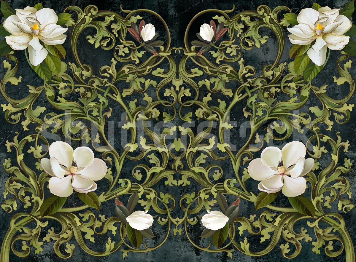 Fabulous Flowers, Green Mural Wallpaper - pure wallpaper artwork