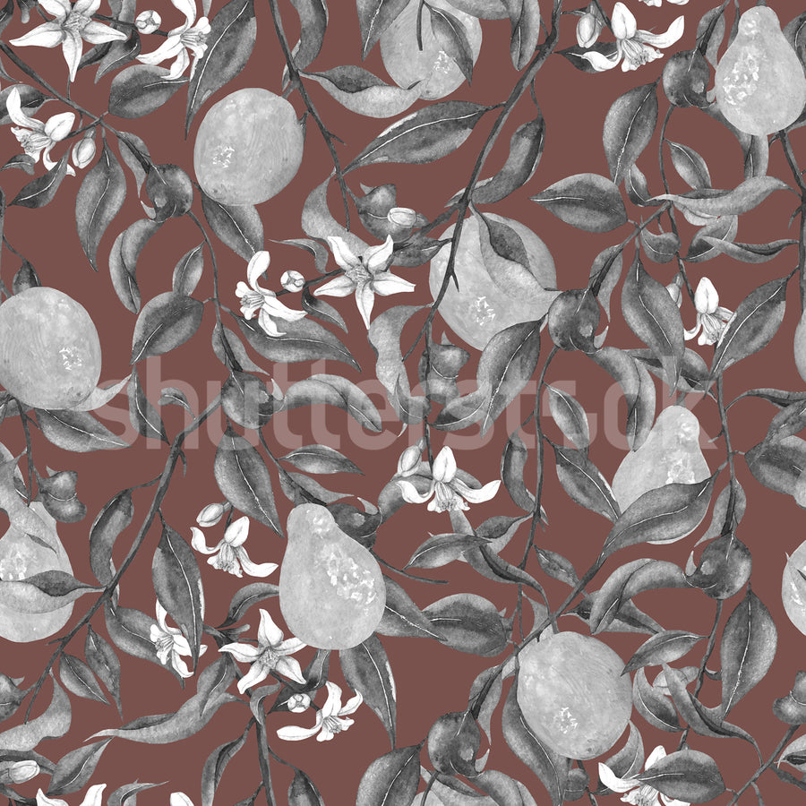 Pear Garden, Burgundy Mural Wallpaper