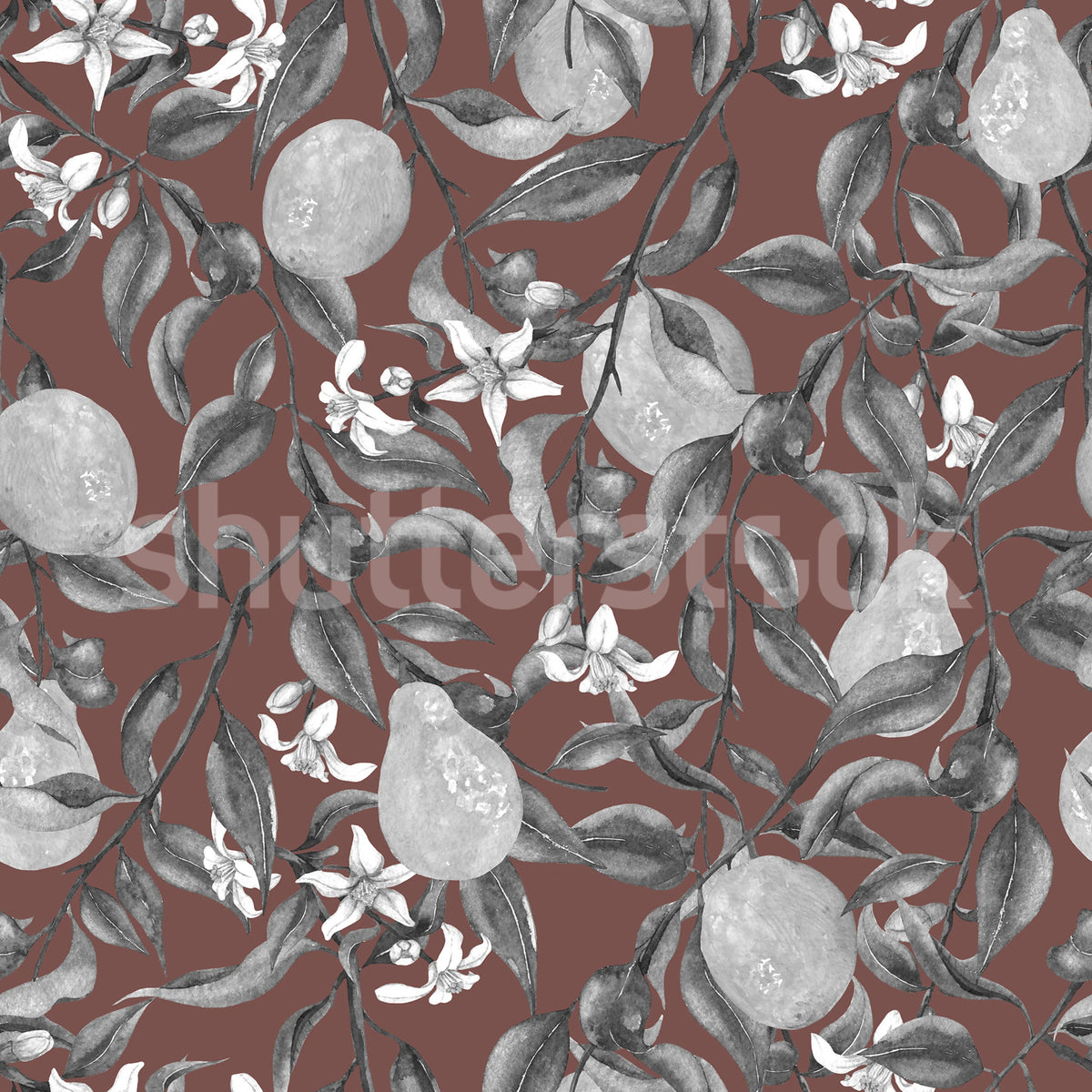 Pear Garden, Burgundy Mural Wallpaper - pure wallpaper artwork