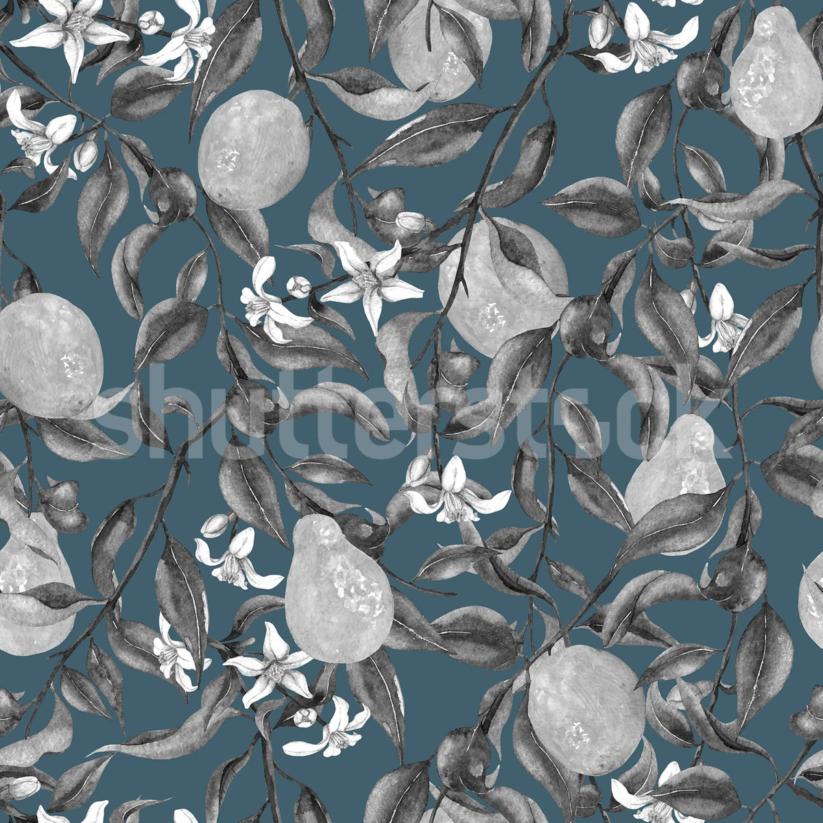 Pear Garden, Blue Mural Wallpaper - pure wallpaper artwork