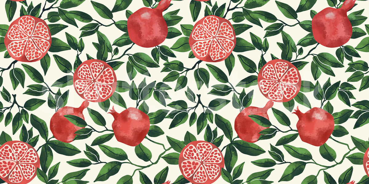 Pomegranate, Green Mural Wallpaper - pure wallpaper artwork