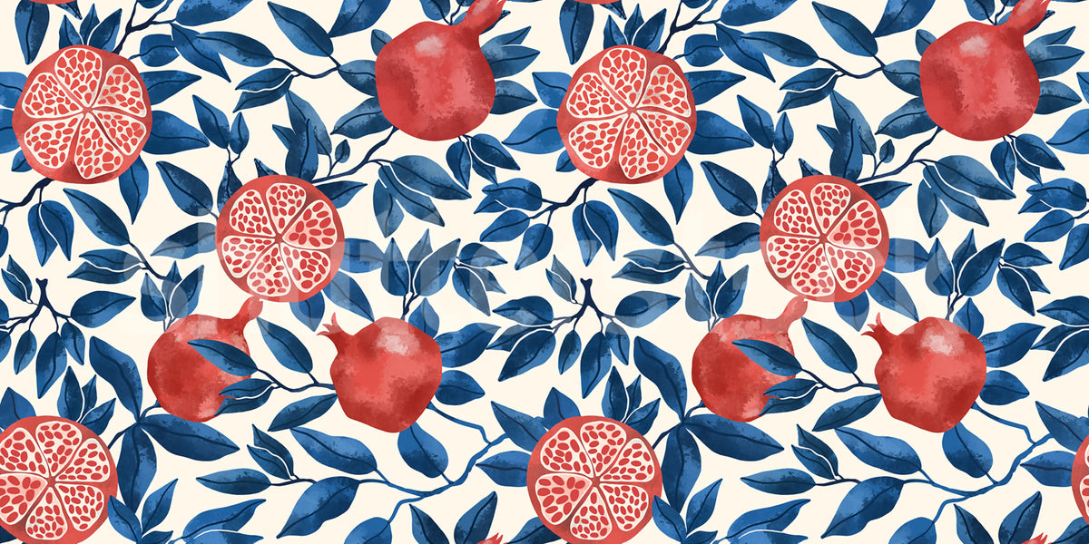 Pomegranate, Blue Mural Wallpaper - pure wallpaper artwork