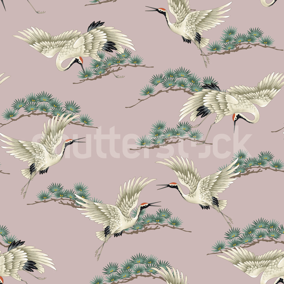 Flying Cranes, Pink Mural Wallpaper - pure wallpaper artwork