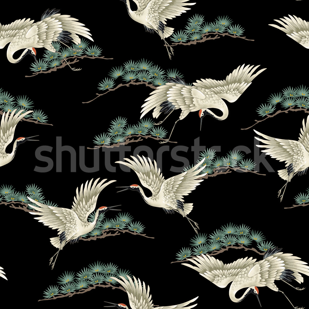 Flying Cranes, Black Mural Wallpaper - pure wallpaper artwork
