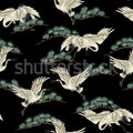 Flying Cranes, Black Mural Wallpaper - pure wallpaper artwork