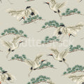 Flying Cranes, Beige Mural Wallpaper - pure wallpaper artwork