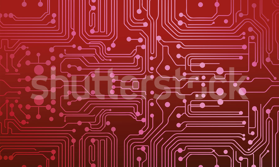 Circuit Board, Red Mural Wallpaper