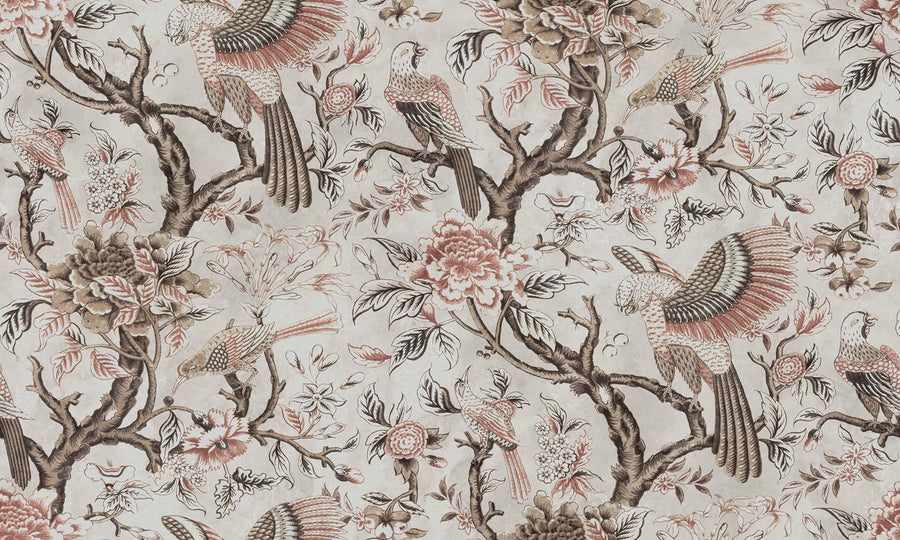 Wings in Bloom, Beige Mural Wallpaper