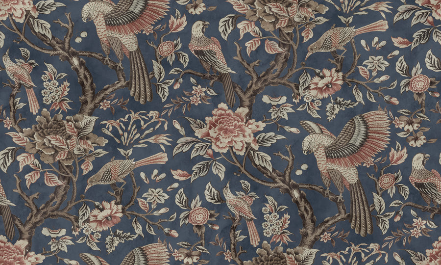 Wings in Bloom, Dark Blue Mural Wallpaper