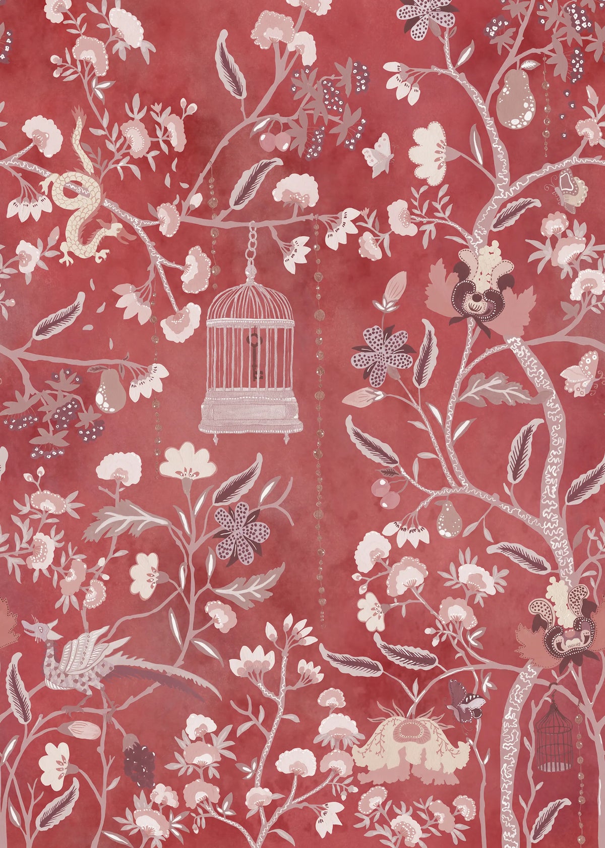 Mystic Garden, Red Mural Wallpaper - pure wallpaper artwork