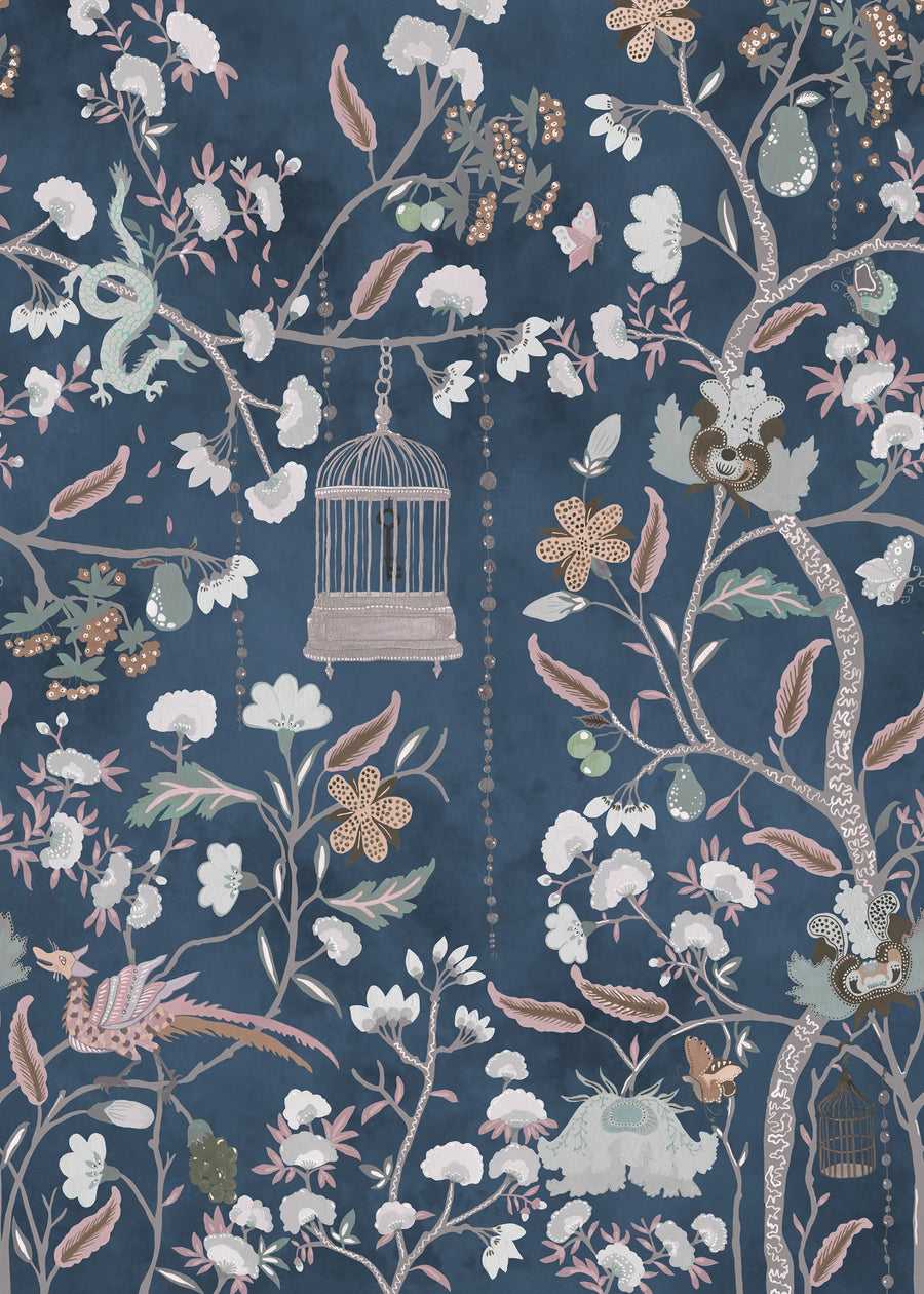 Mystic Garden, Dark Blue Mural Wallpaper