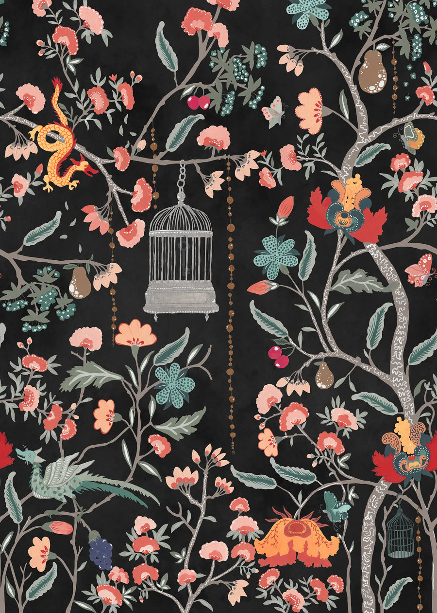 Mystic Garden, Black Mural Wallpaper