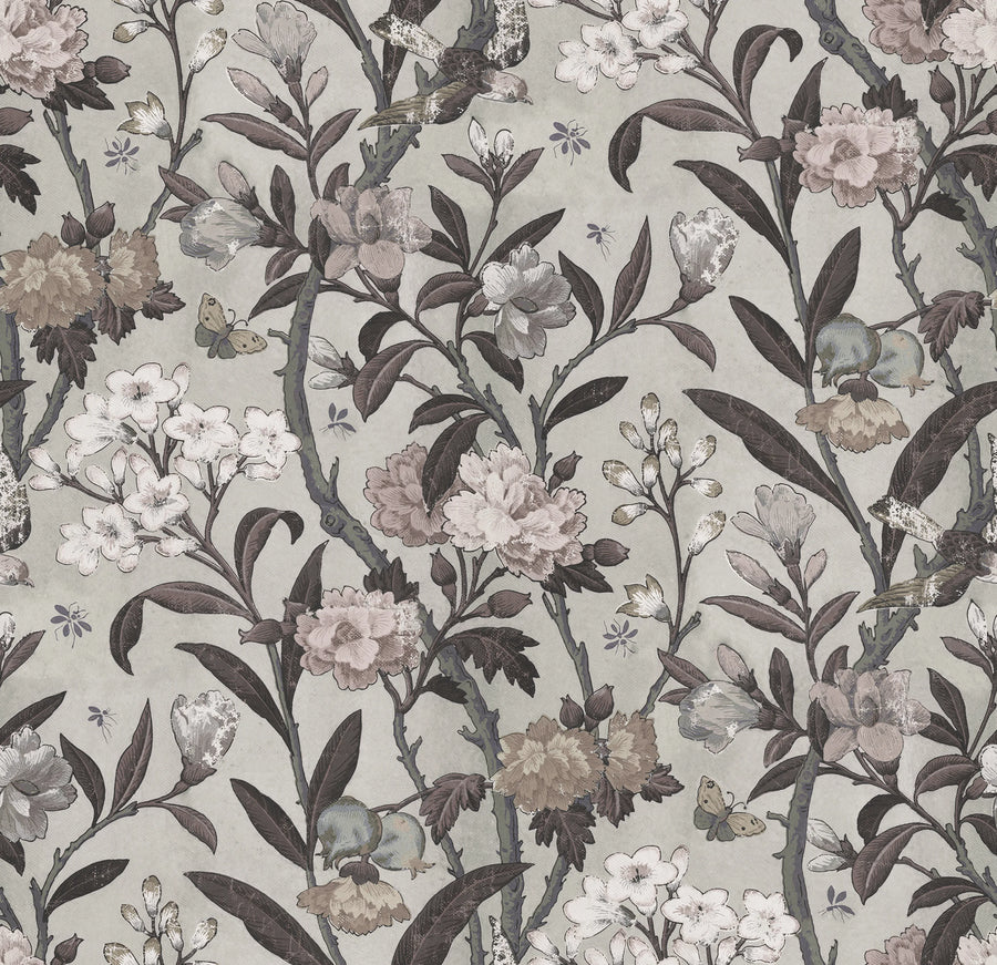 Winding Bloom, Beige Mural Wallpaper