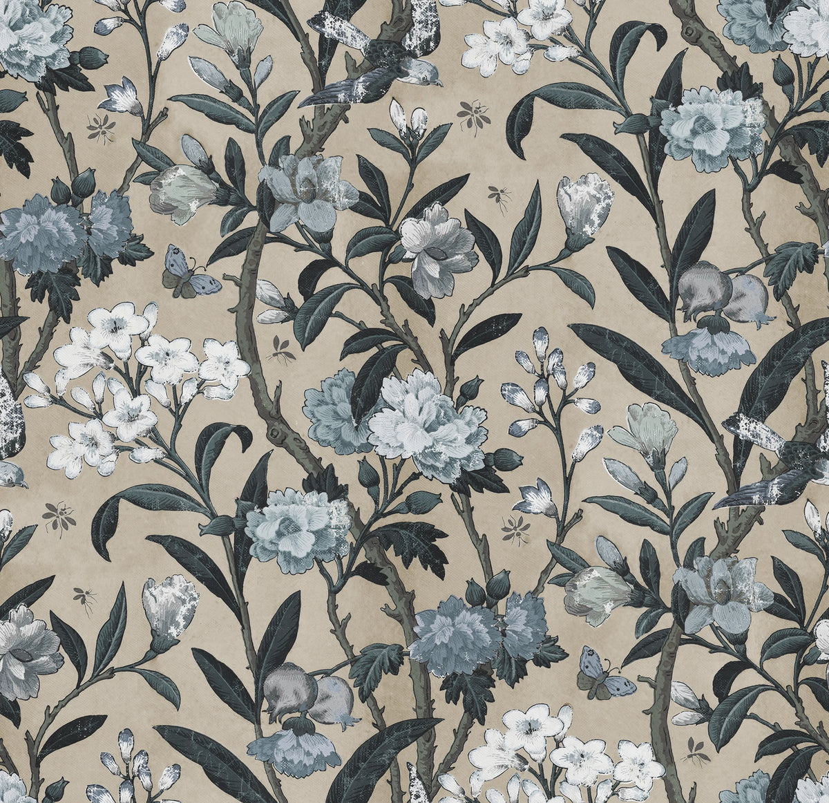 Winding Bloom, Light Blue Mural Wallpaper - pure wallpaper artwork