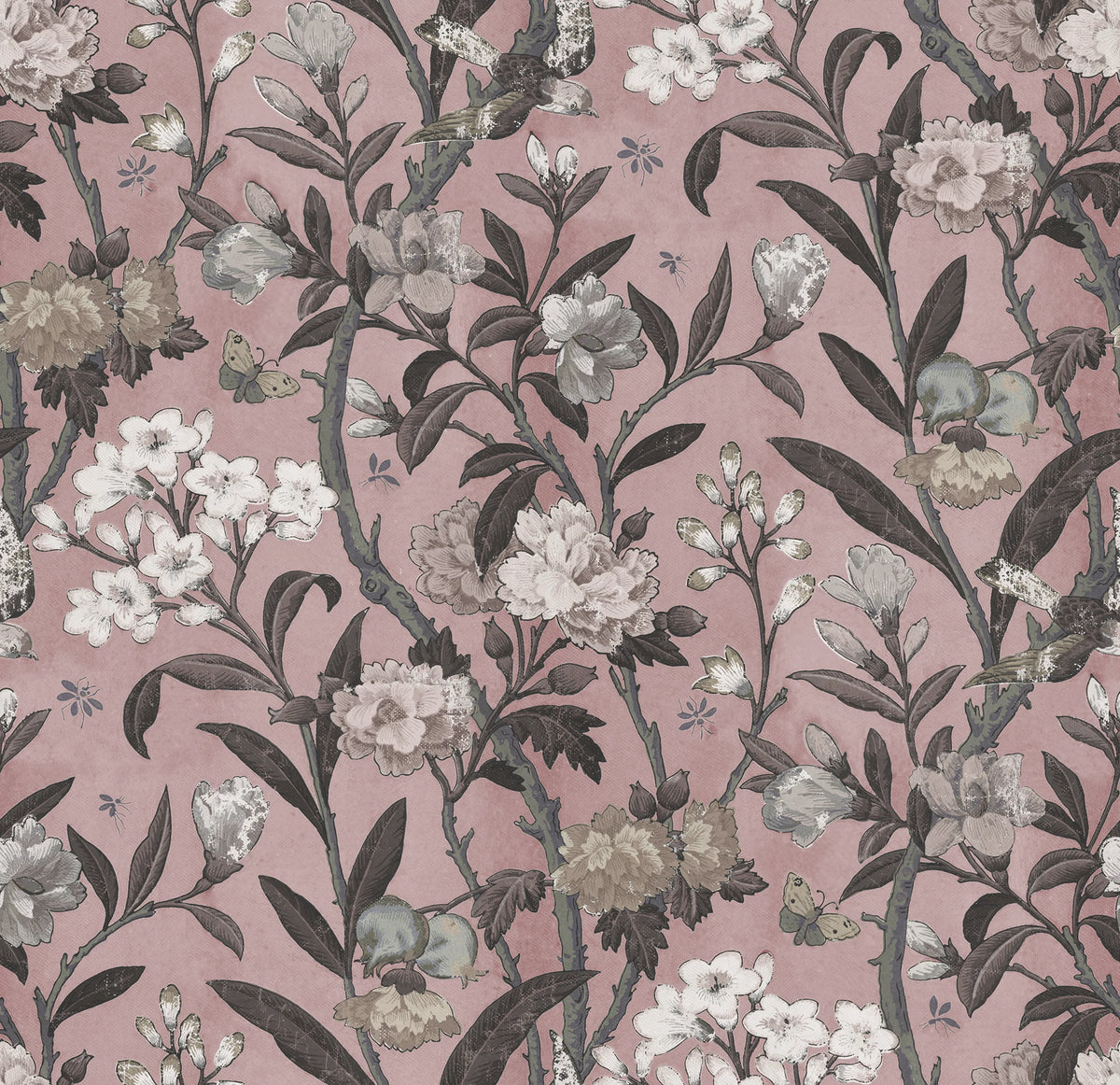 Winding Bloom, Pink Mural Wallpaper - pure wallpaper artwork